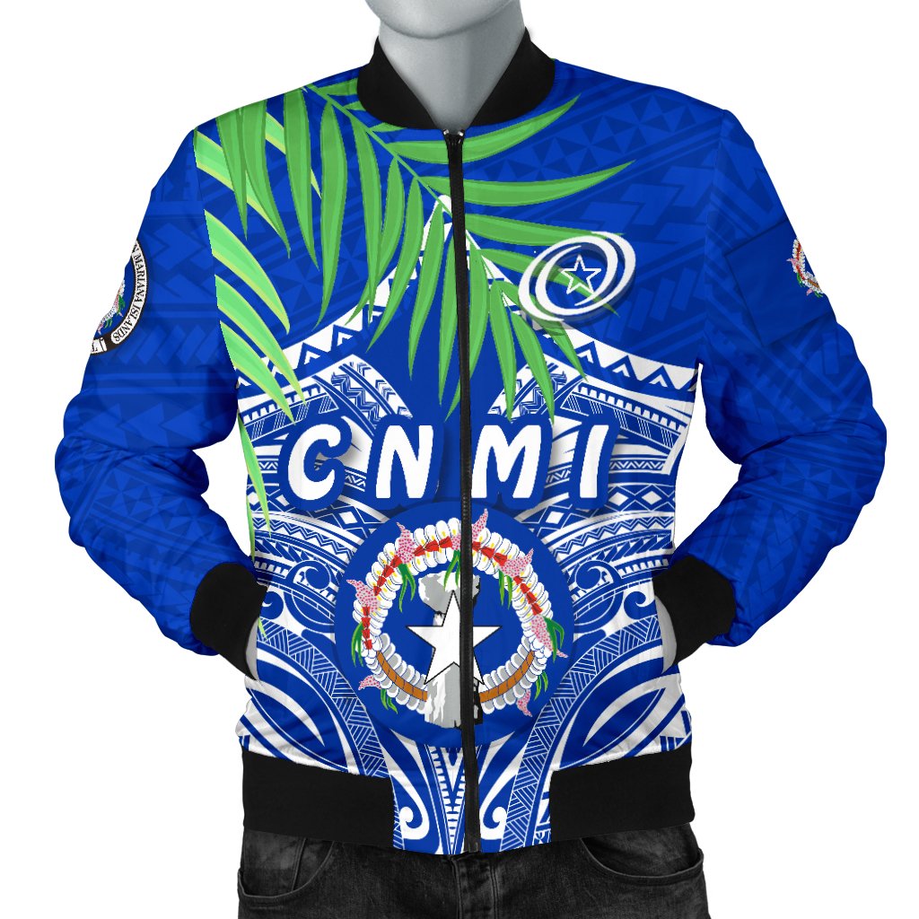 Northern Mariana Islands Rugby Men Bomber Jacket Coconut Leaves - CNMI Blue - Polynesian Pride