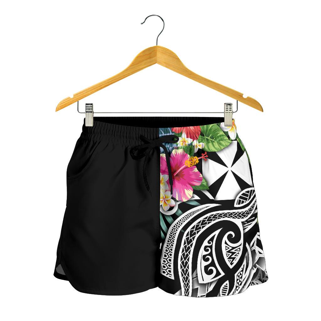 Wallis and Futuna Polynesian Women's Shorts - Summer Plumeria (Black) - Polynesian Pride