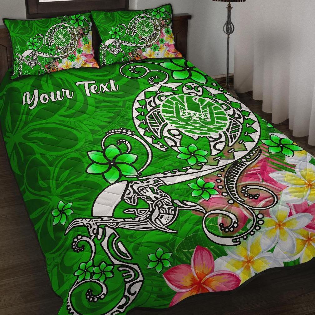 Tahiti Custom Personalised Quilt Bed Set - Turtle Plumeria (Green) Green - Polynesian Pride