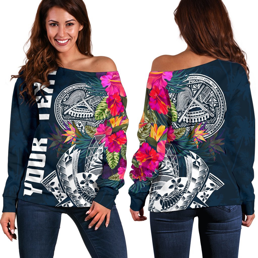 American Samoa Custom Personalised Women's Off Shoulder Sweater - Summer Vibes Blue - Polynesian Pride