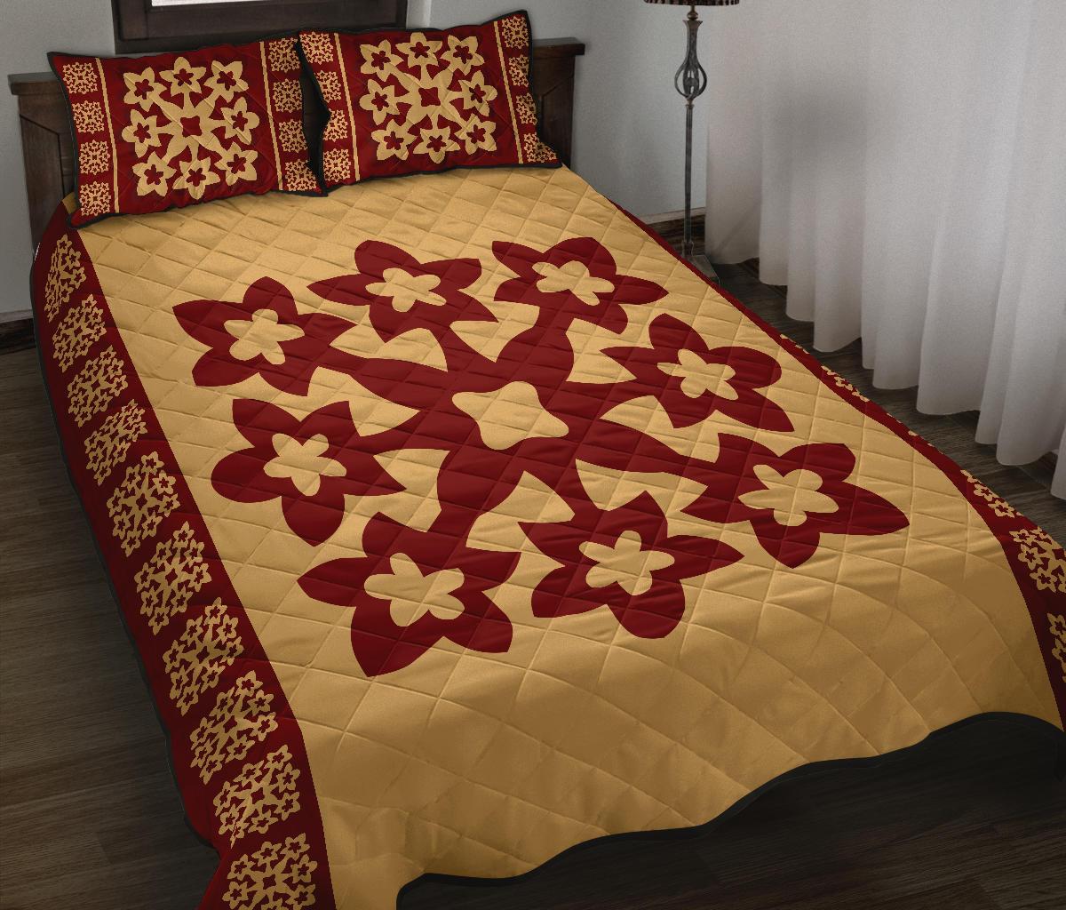 Hawaiian Quilt Pattern Plumeria Nice Quilt Bed Set - Polynesian Pride