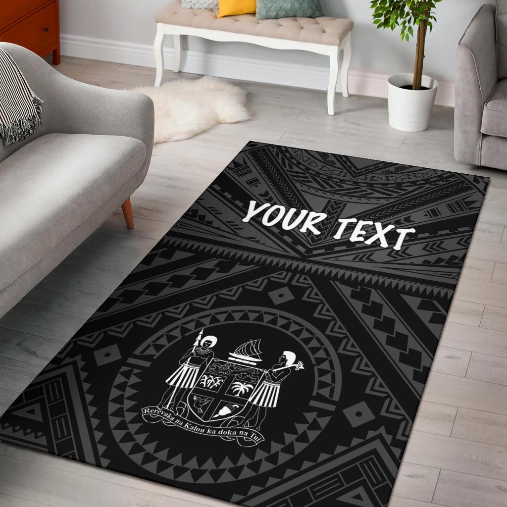Fiji Personalised Area Rug - Fiji Seal With Polynesian Tattoo Style ( Black) - Polynesian Pride