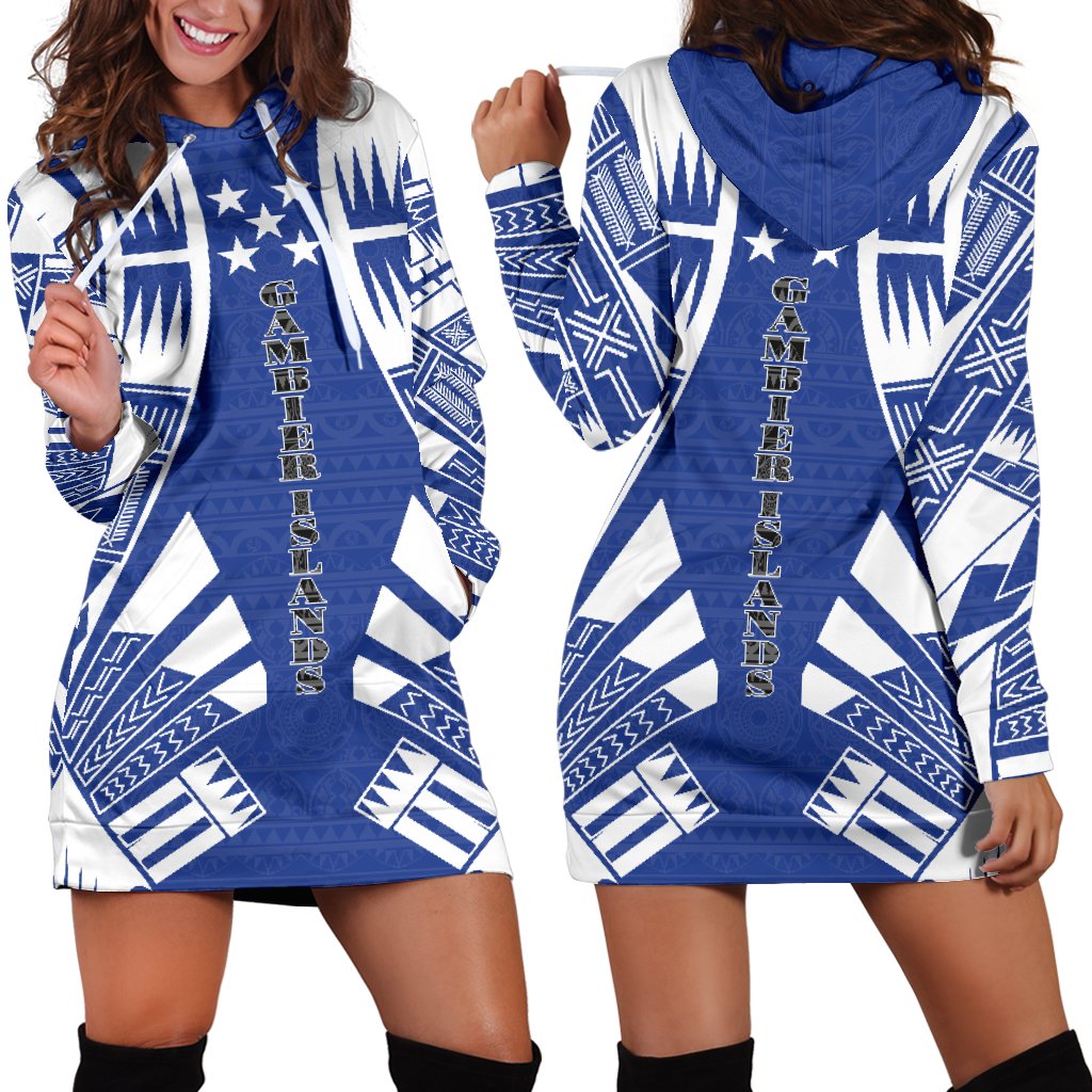 Gambier Islands Hoodie Dress - Polynesian Tattoo Flag Black - Polynesian Pride