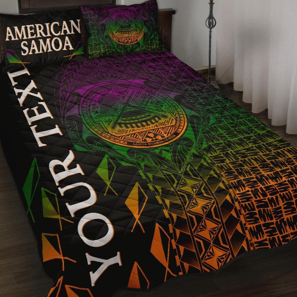 American Samoa Custom Personalised Quilt Bed Set - AS Seal Rocket Style Black - Polynesian Pride