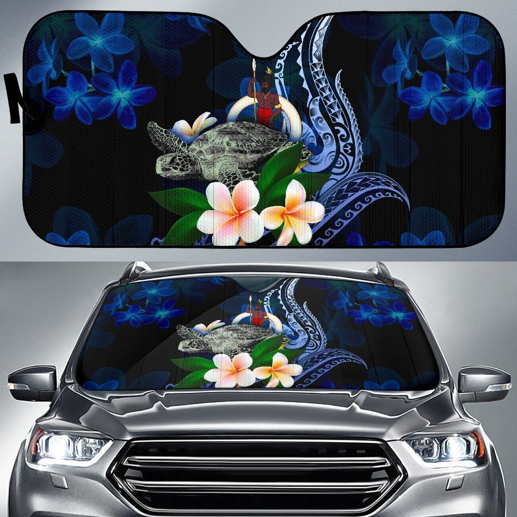 Polynesian Vanuatu Sun Shades - Turtle With Plumeria Flowers Auto Sun Shade Universal Fit Blue - Polynesian Pride