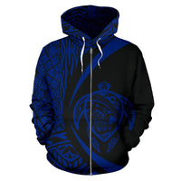 Polynesian Turtle Map of Hawaii Zip Hoodie Blue Circle Style - Polynesian Pride