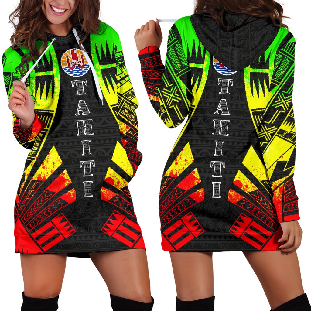 Tahiti Hoodie Dress - Polynesian Tattoo Reggae Reggae - Polynesian Pride