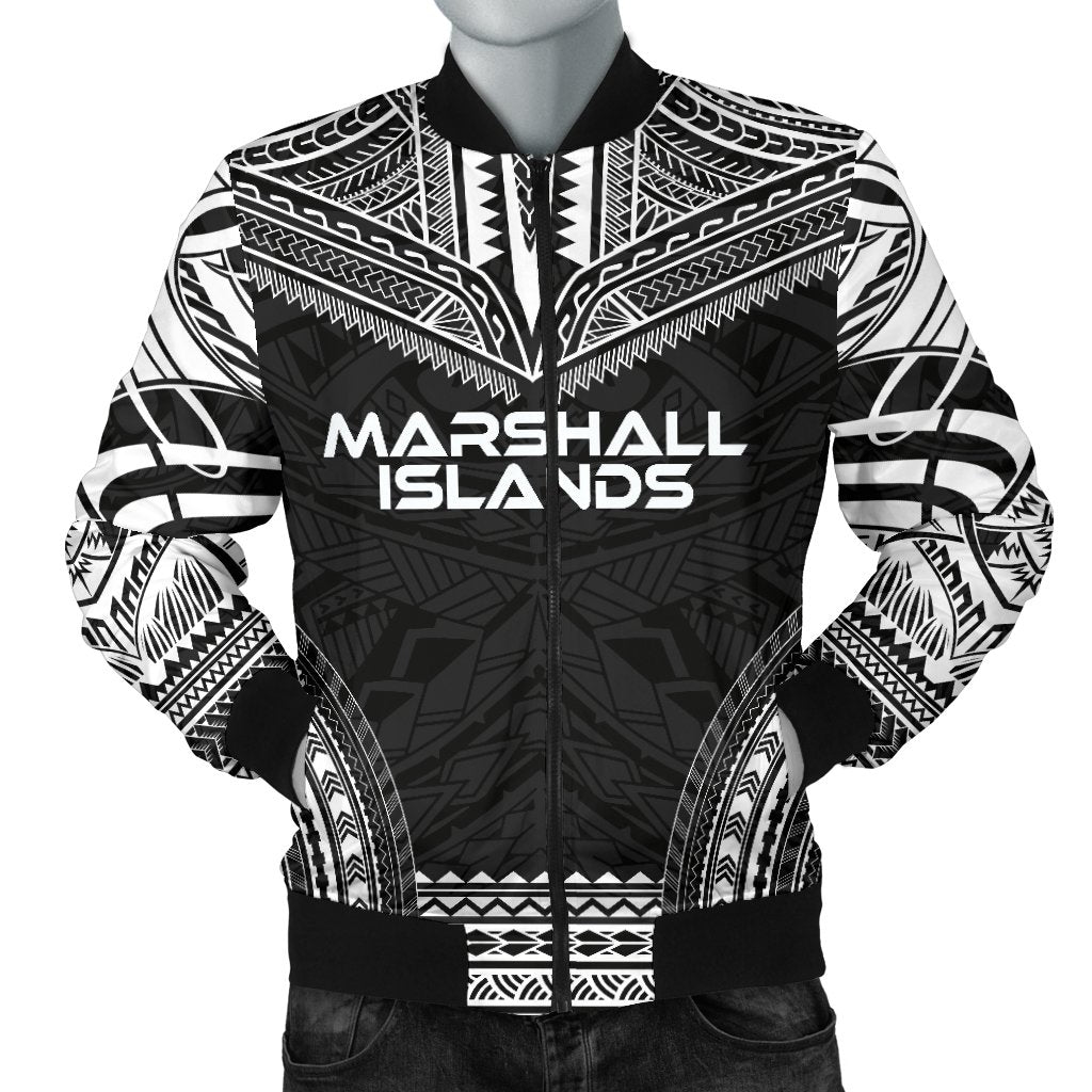 Marshall Islands Polynesian Chief Men's Bomber Jacket - Black Version Black - Polynesian Pride