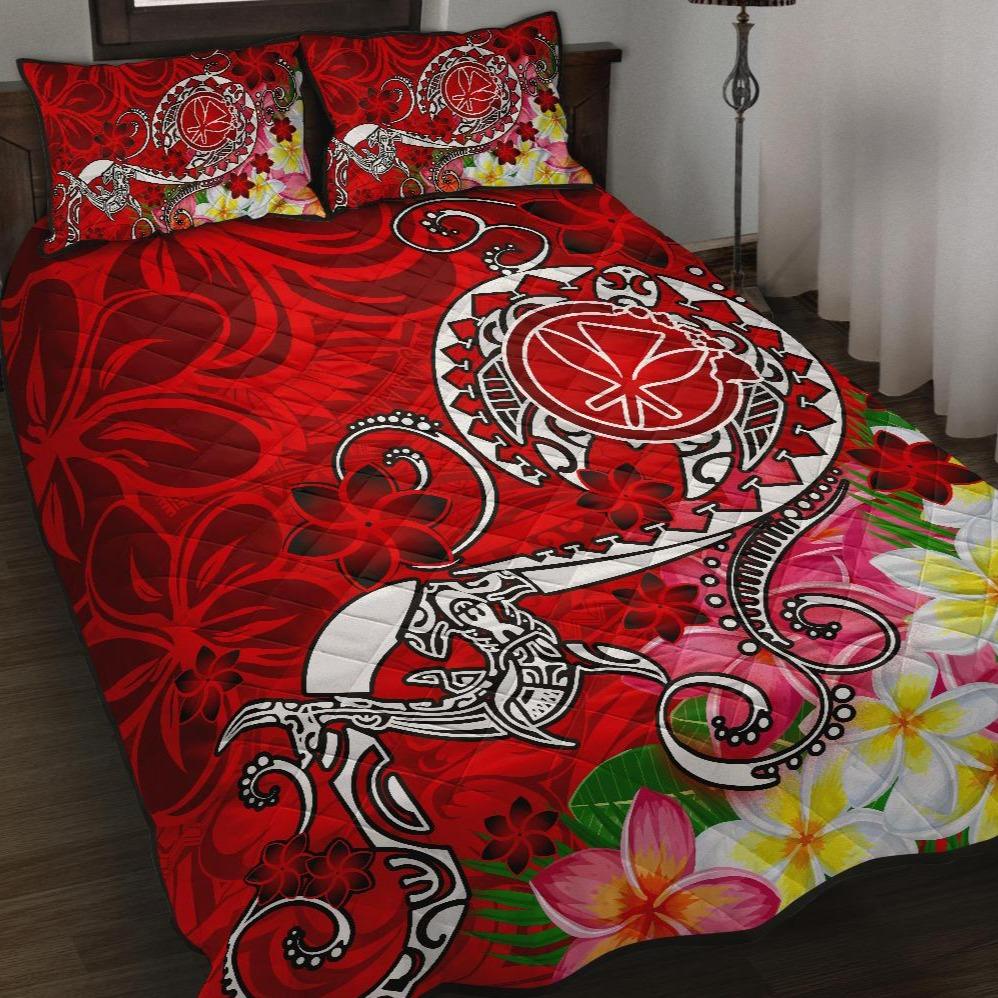 Hawaii Quilt Bed Set - Turtle Plumeria Polynesian Tattoo Red Color Red - Polynesian Pride