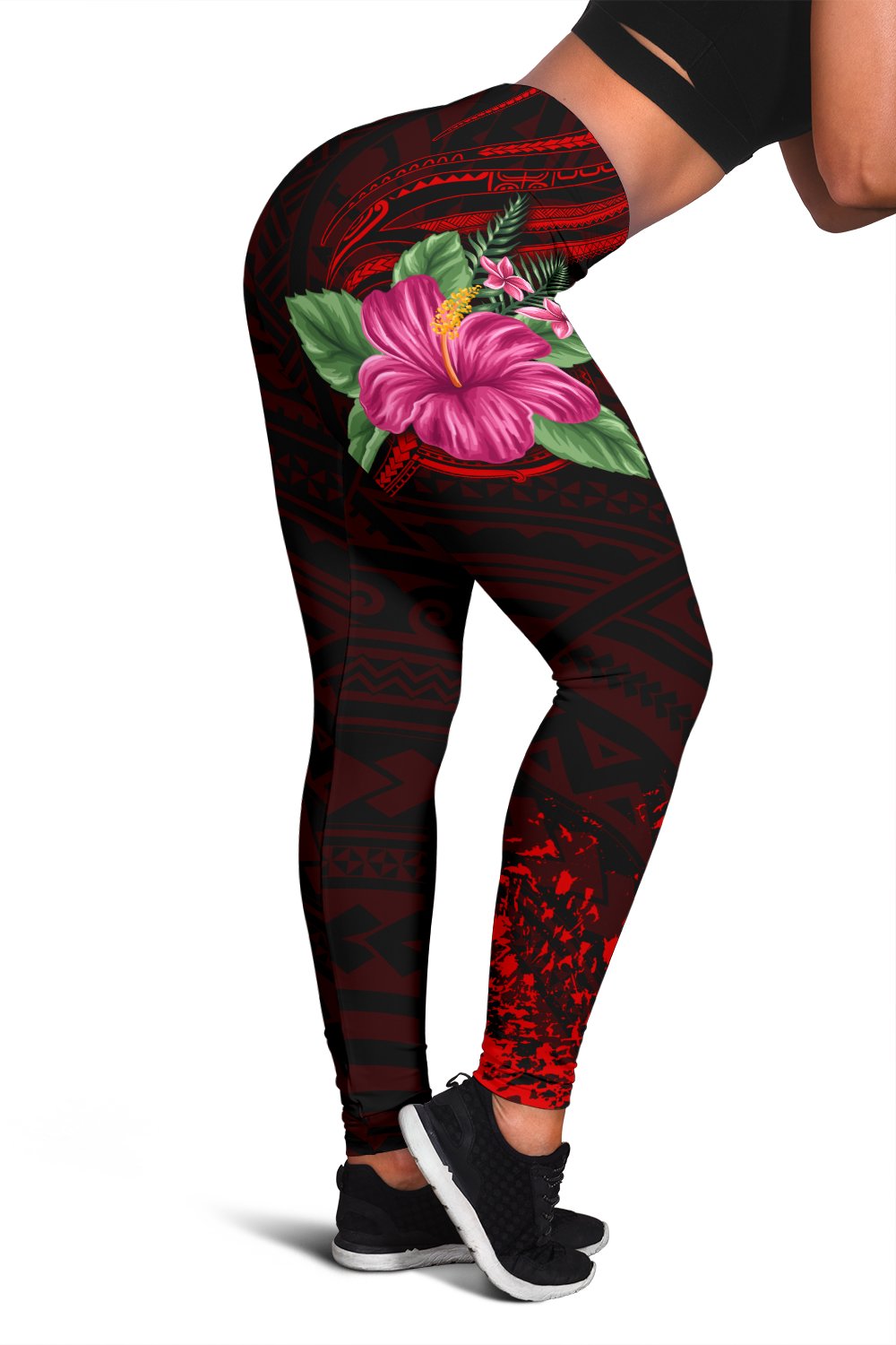 Hawaii Hibiscus Polynesian Kakau Red Legging - Dry Style - AH Red - Polynesian Pride