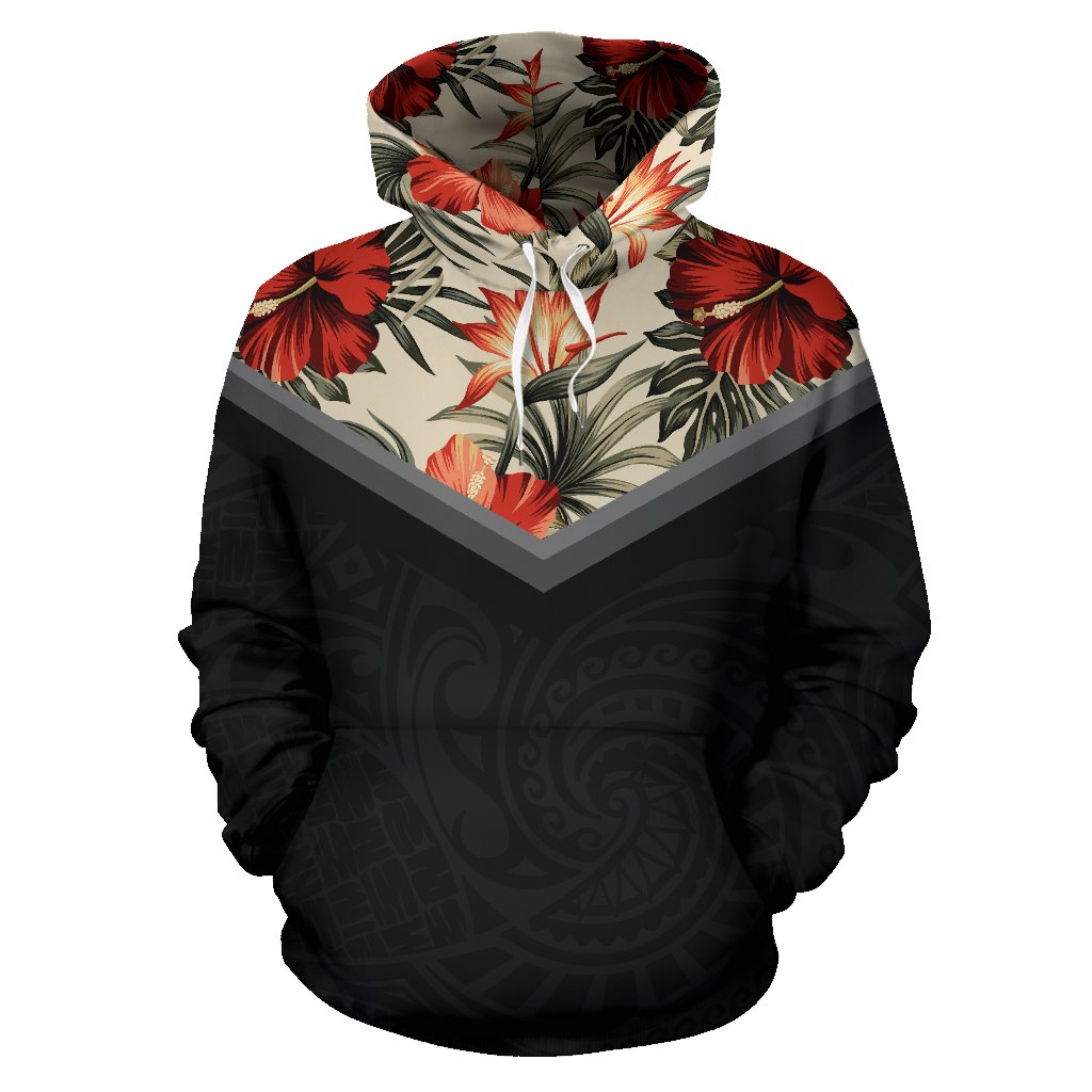 Hawaiian Pattern Vintage Hoodie Red Hibiscus - Polynesian Pride