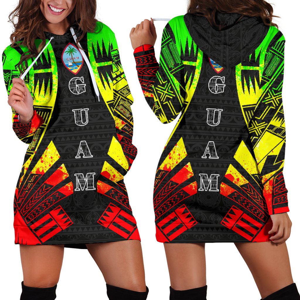 Guam Hoodie Dress - Polynesian Tattoo Reggae Reggae - Polynesian Pride