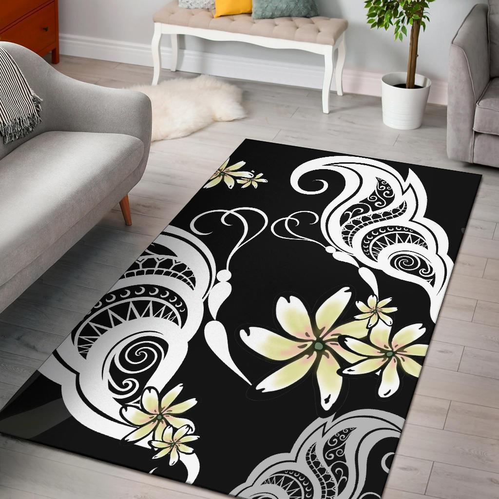 Plumeria Butterfly Area Rug AH Black - Polynesian Pride