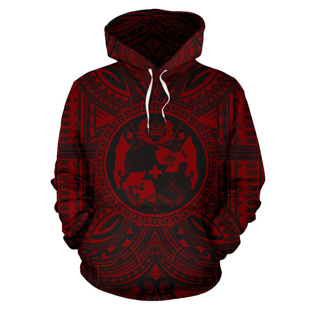 Tonga ll Over Hoodie Tonga Coat of rms Polynesian Red Black Unisex Red - Polynesian Pride