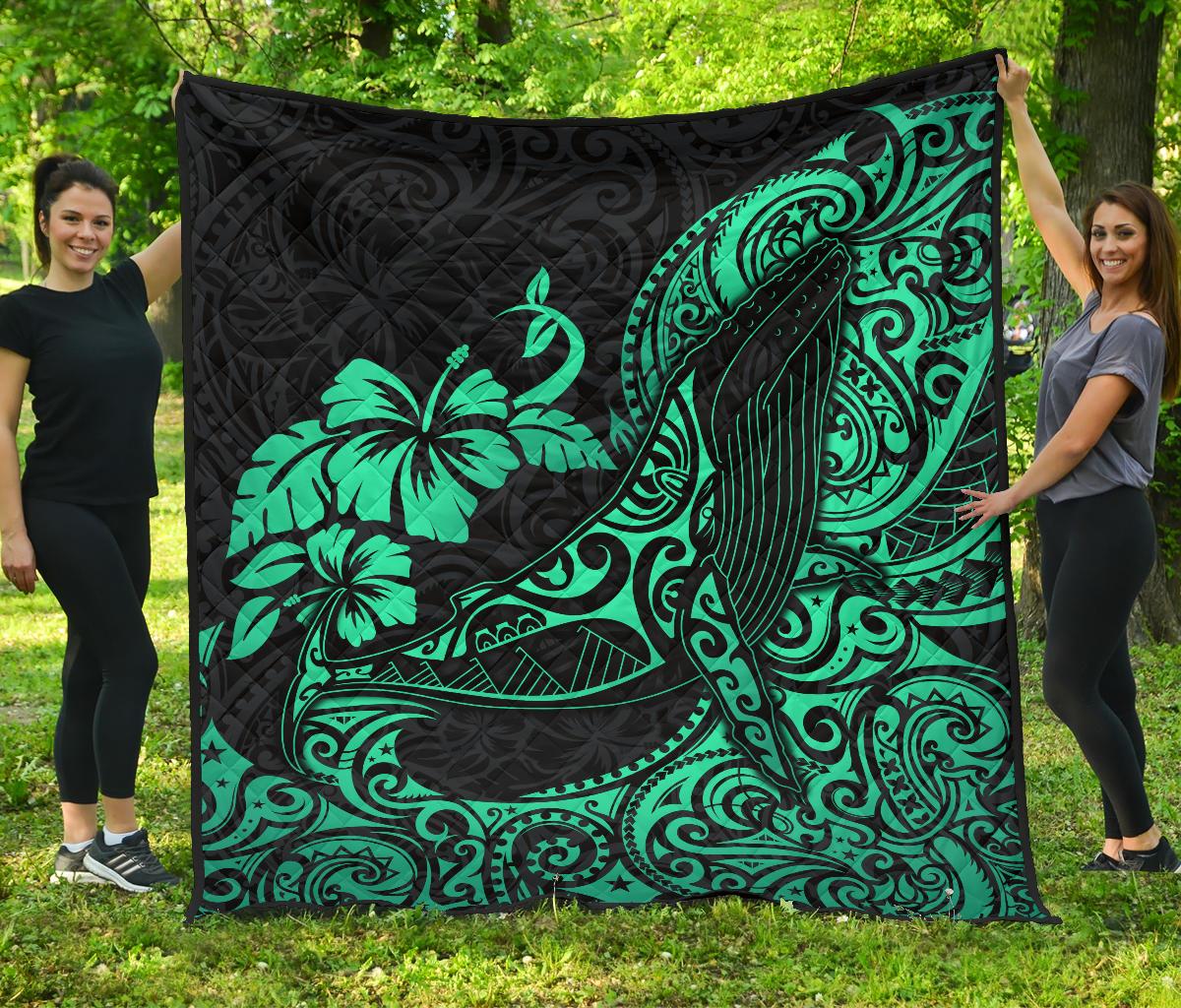Polynesian Hawaii Premium Quilt - Polynesian Turquoise Humpback Whale - Polynesian Pride