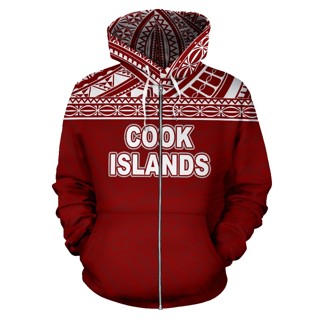 Cook Islands Polynesian Zip up Hoodie Horizontal Red - Polynesian Pride