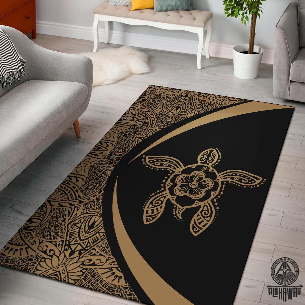 Hawaii Turtle Polynesian Area Rug Circle Style Gold Gold - Polynesian Pride