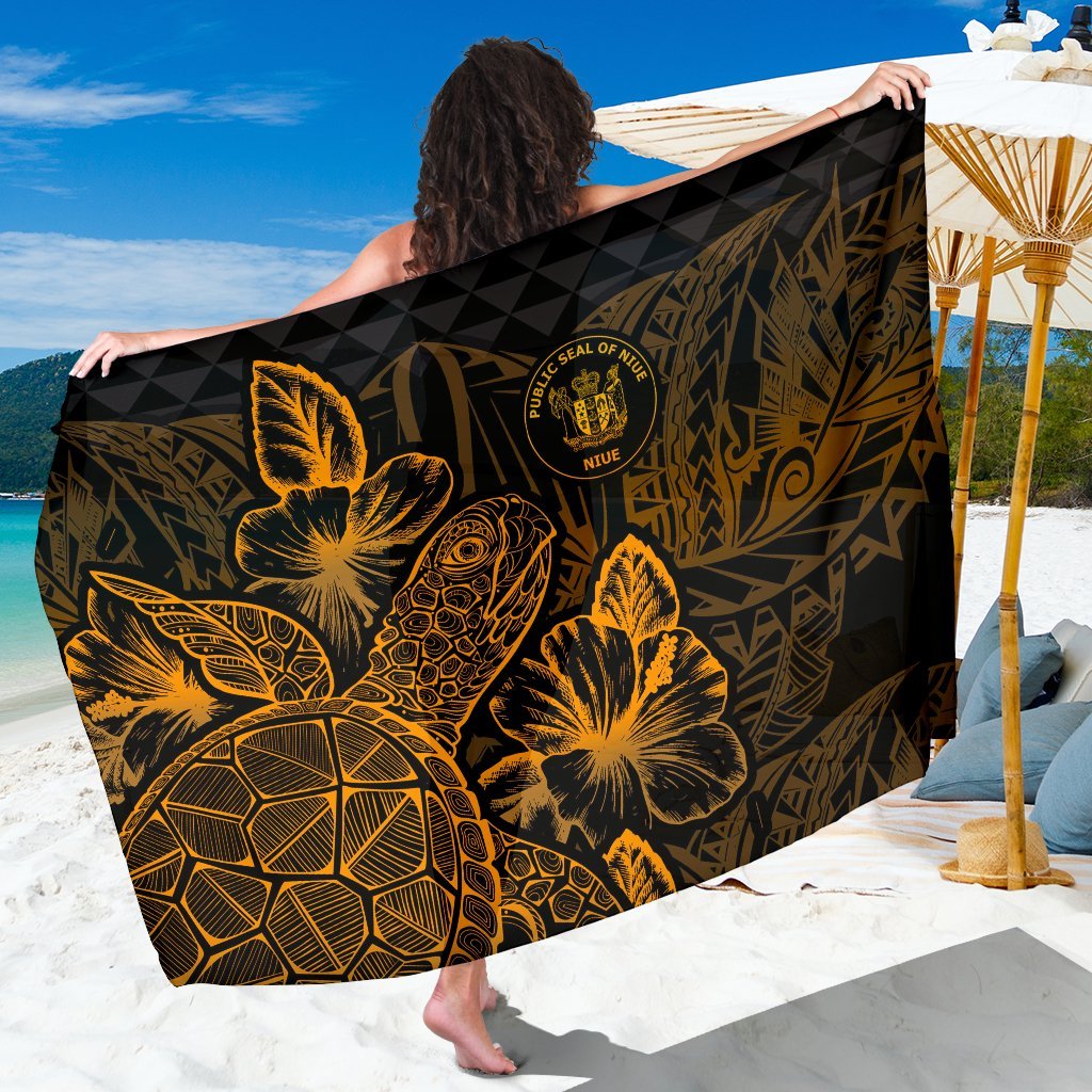 Niue Sarong - Turtle Hibiscus Pattern Gold Women One Size Gold - Polynesian Pride