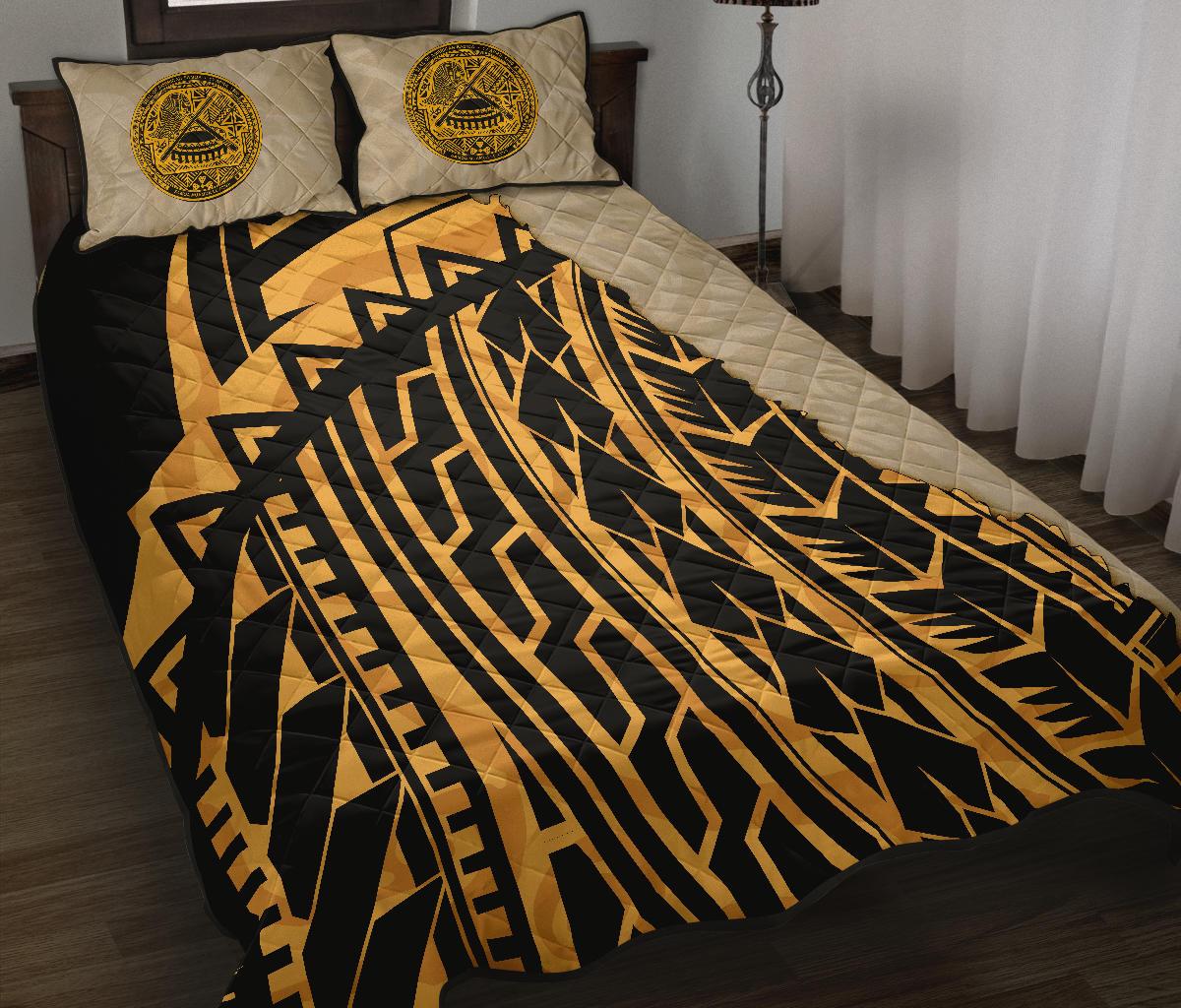 American Samoa Quilt Bed Set - Polynesian Wild Style Gold - Polynesian Pride