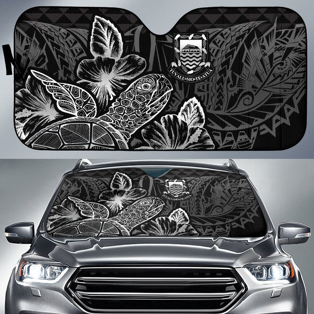 Tuvalu Auto Sun Shades Turtle Hibiscus Black Auto Sun Shade Universal Fit Black - Polynesian Pride