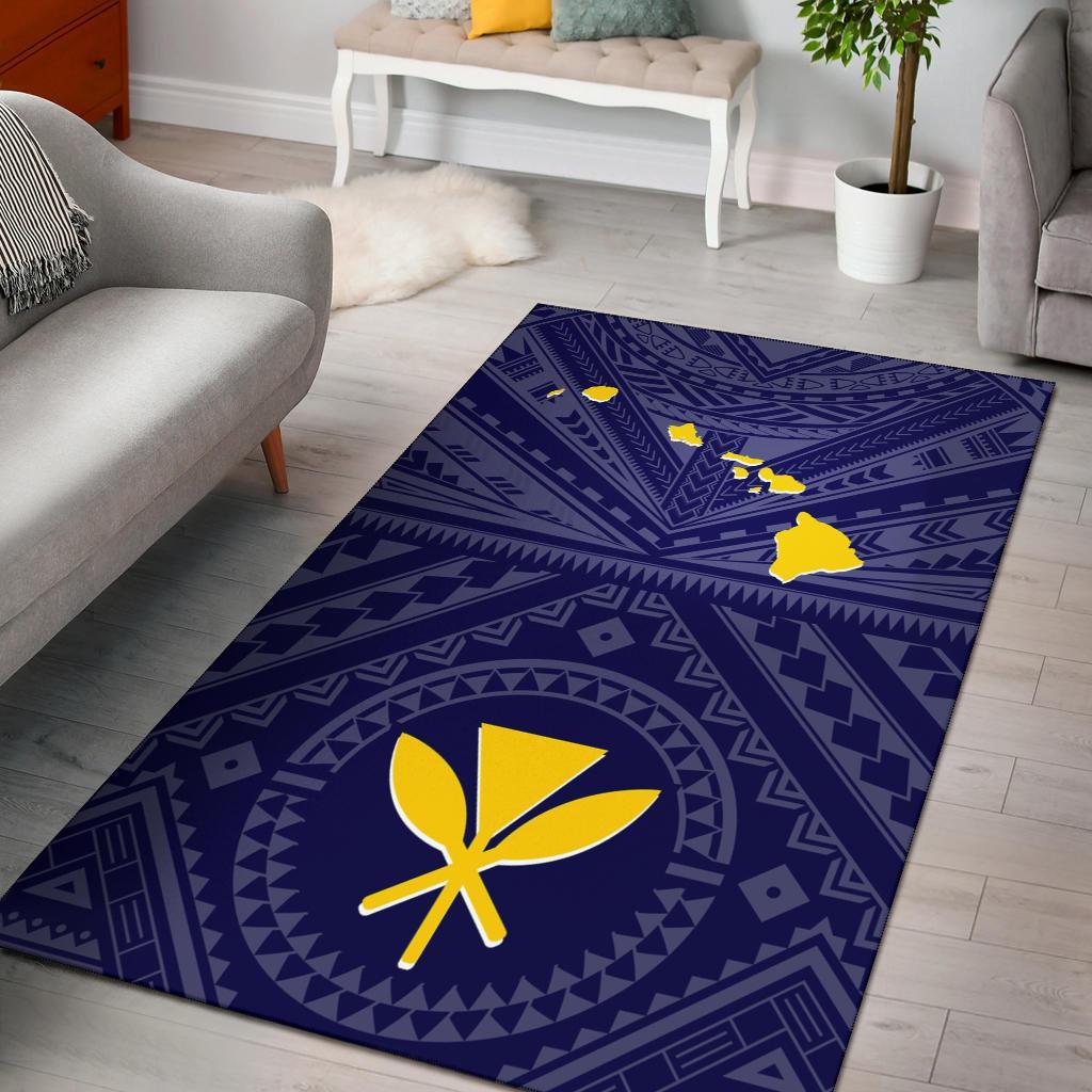 Hawaii Area Rug - Hawaii Kanaka Maoli And Map ( Blue) Blue - Polynesian Pride