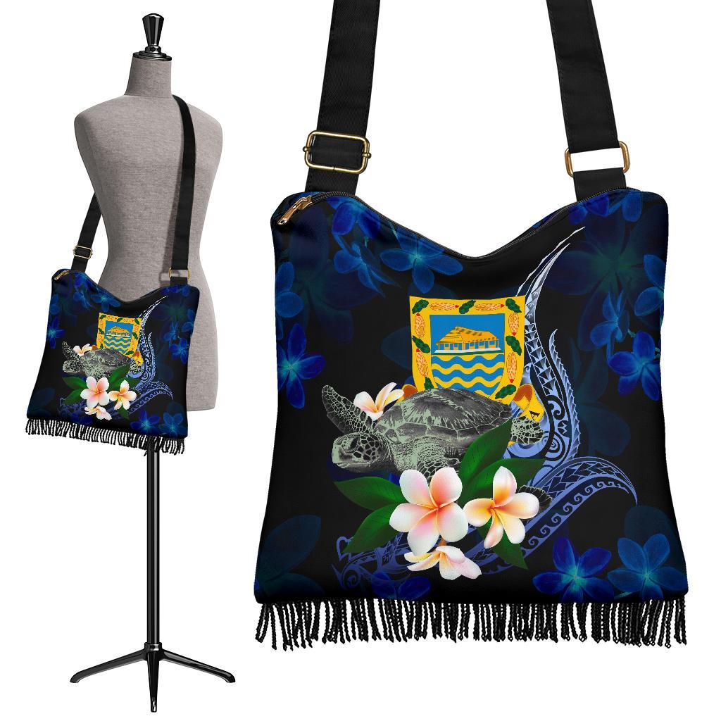 Tuvalu Polynesian Boho Handbag - Turtle With Plumeria Flowers One Style One Size Blue - Polynesian Pride