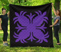 Hawaiian Premium Quilt Royal Pattern - Black And Purple - A2 Style Purple - Polynesian Pride