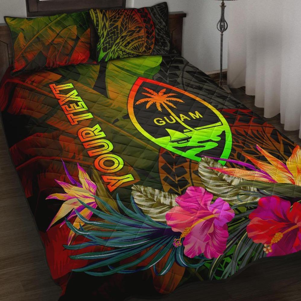 Guam Polynesian Personalised Quilt Bed Set - Hibiscus and Banana Leaves Art - Polynesian Pride