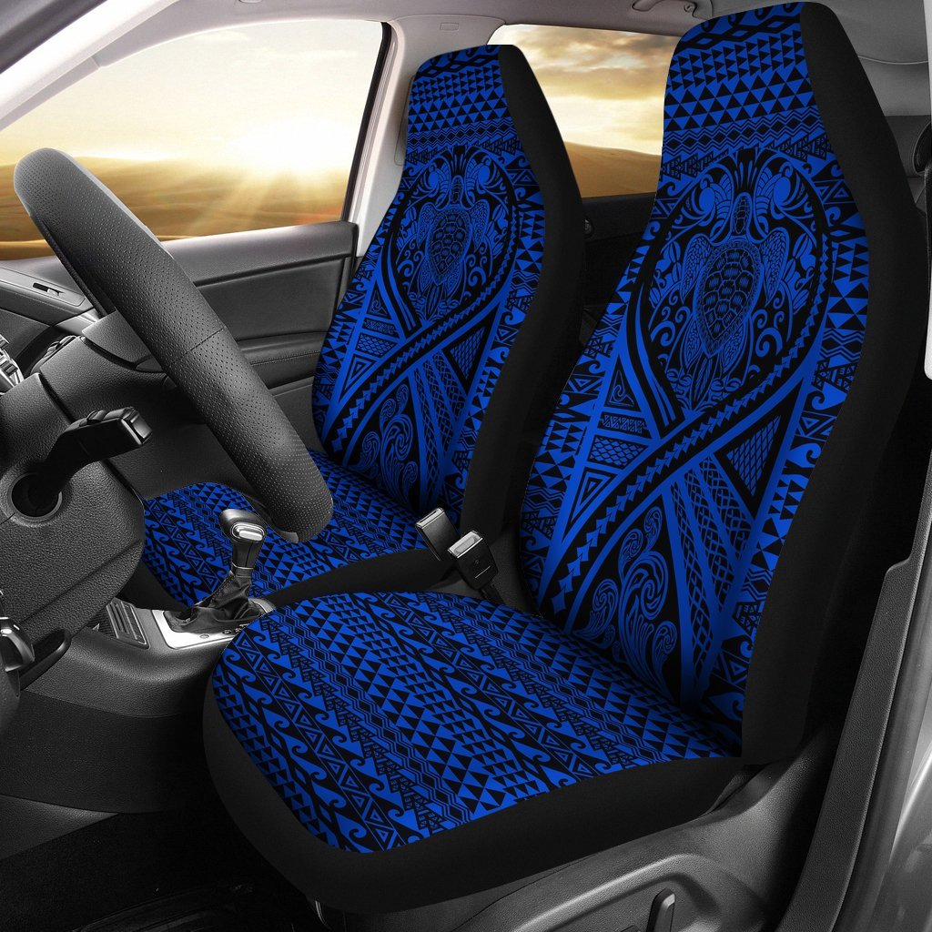 Hawaii Car Seat Covers - Turtle Polynesian Tattoo Blue Universal Fit Blue - Polynesian Pride