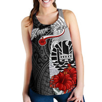 Tahiti Polynesian Custom Personalised Women's Racerback Tank - Coat Of Arms With Hibiscus White - Polynesian Pride