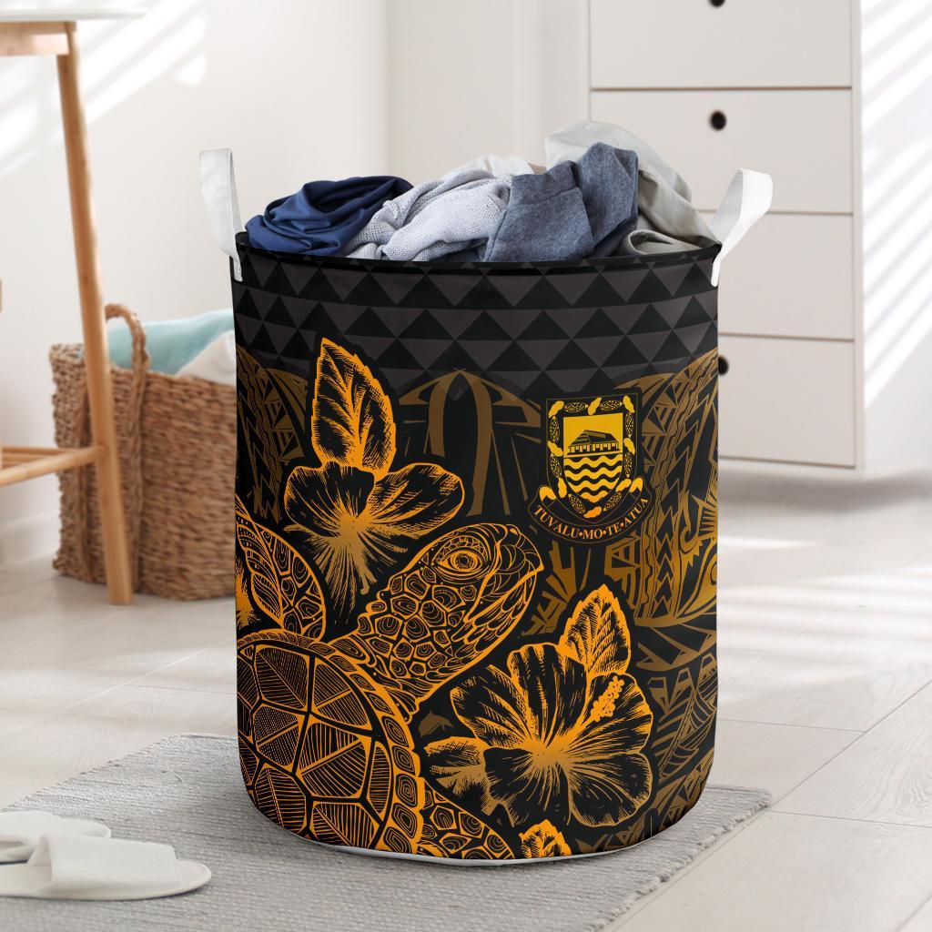 Tuvalu Laundry Basket - Polynesian Turtle Hibiscus Gold Laundry Basket One Size Gold - Polynesian Pride