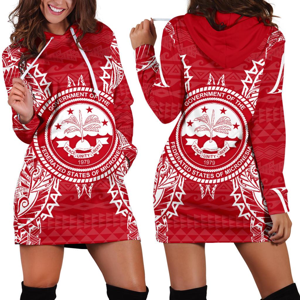 Federated States Of Micronesian Hoodie Dress Map Red White Red - Polynesian Pride