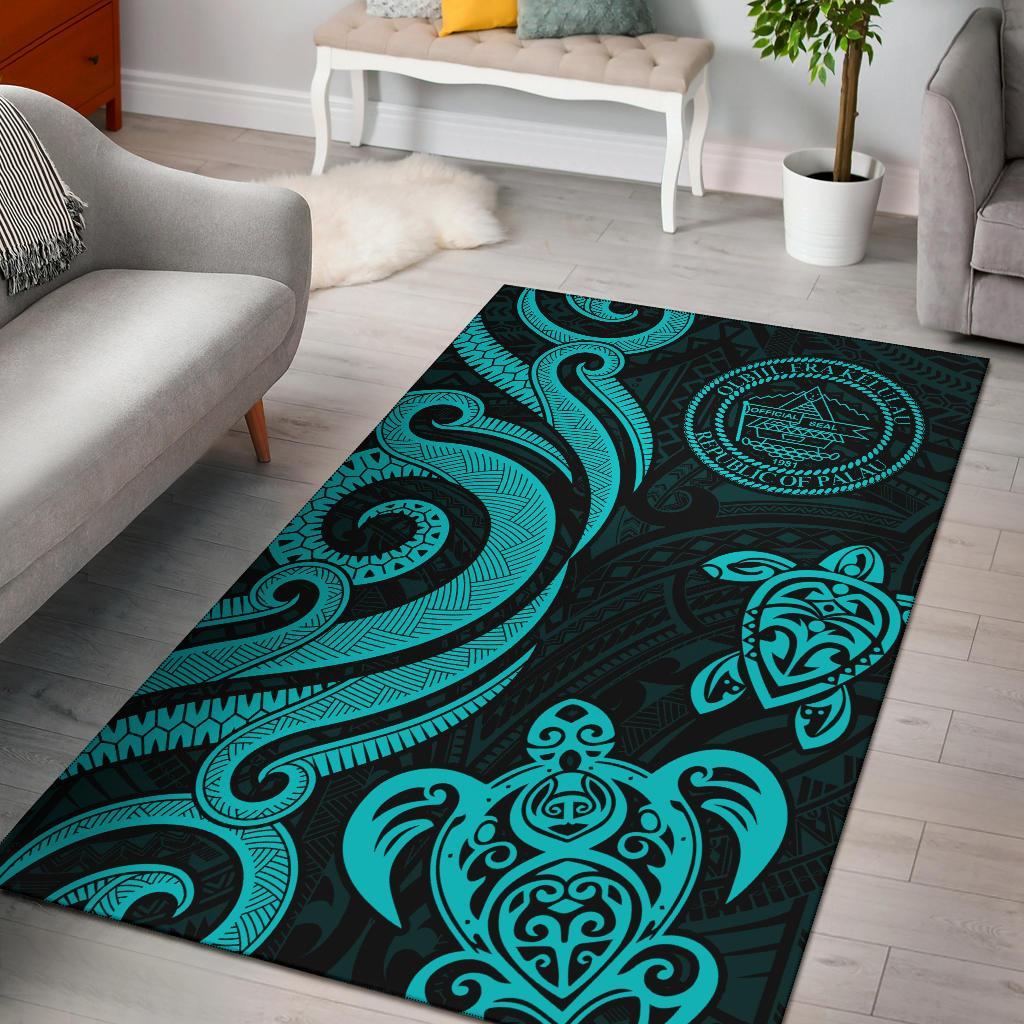 Palau Area Rug - Turquoise Tentacle Turtle Turquoise - Polynesian Pride