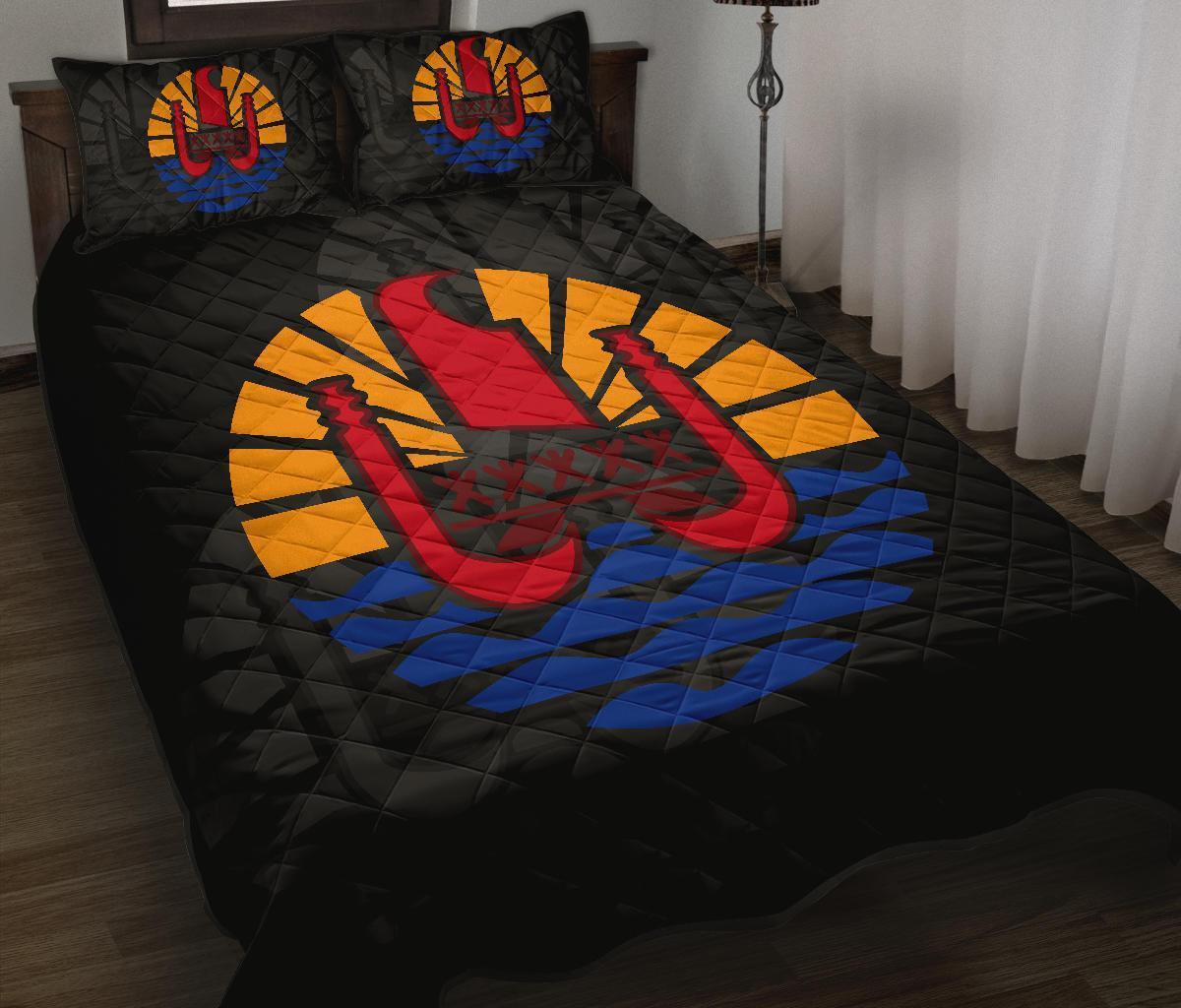 Tahiti Polynesian Quilt Bed Set Black - Polynesian Pride