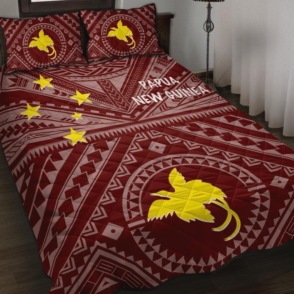 Papua New Guinea Quilt Bed Set - Flag With Polynesian Patterns (Red) Red - Polynesian Pride