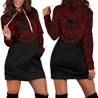 Marquesas Islands Women Hoodie Dress - Marquesas Islands Coat Of Arms Polynesian Red Black Red - Polynesian Pride