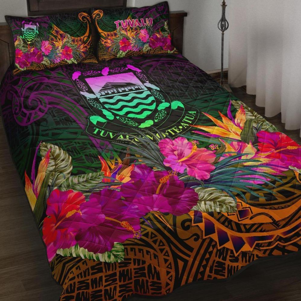 Tuvalu Quilt Bed Set - Summer Hibiscus Art - Polynesian Pride