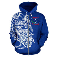 Samoa Rugby Zip up Hoodie Samoa Flag Rugby Coat of Arms Blue - Polynesian Pride