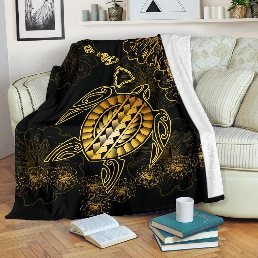 Hawaiian Turtle Hibiscus Premium Blanket - Flora Style - Polynesian Pride