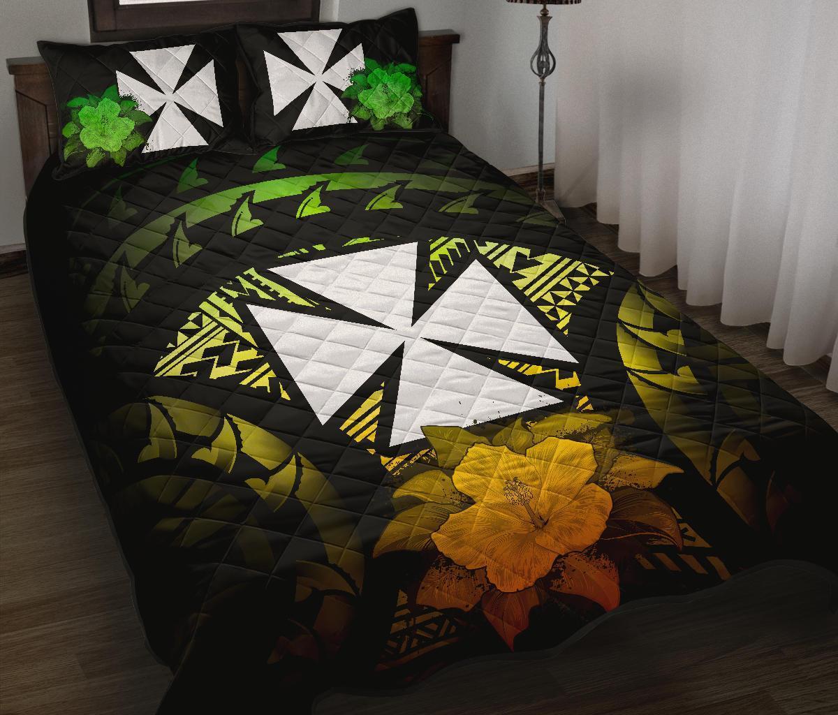 Wallis And Futuna Polynesian Quilt Bed Set Hibiscus Reggae Black - Polynesian Pride