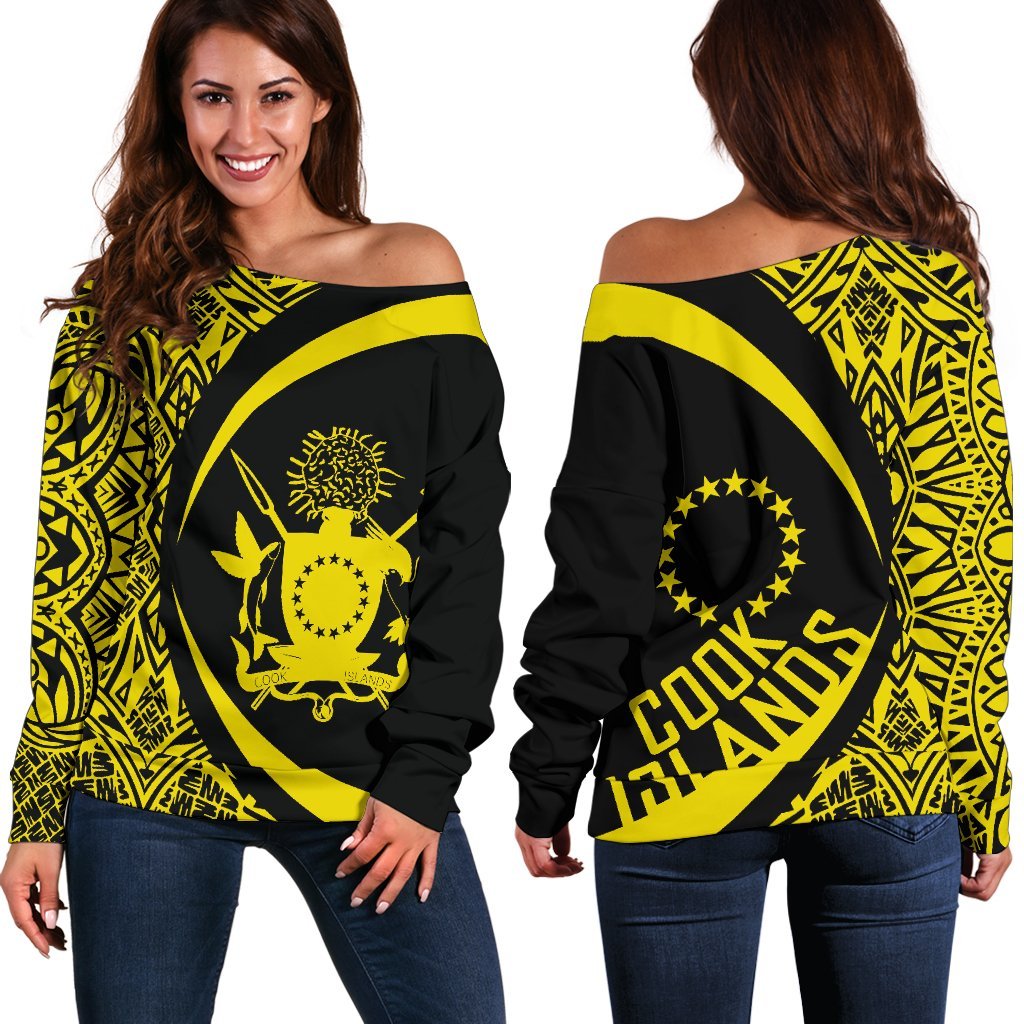 Cook Islands Women's Off Shoulder Sweater - Circle Style 03 Red - Polynesian Pride