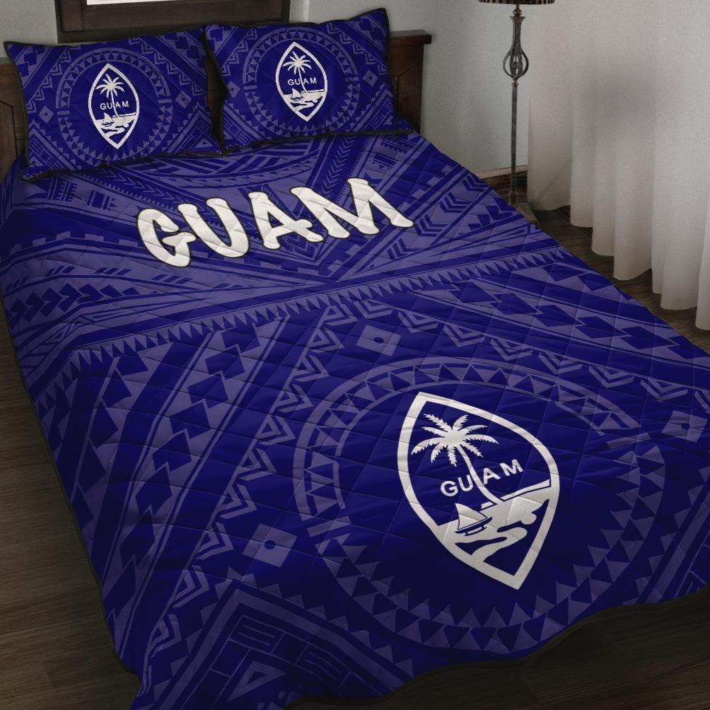 Guam Quilt Bed Set - Guam Seal With Polynesian Tattoo Style (Blue) Blue - Polynesian Pride