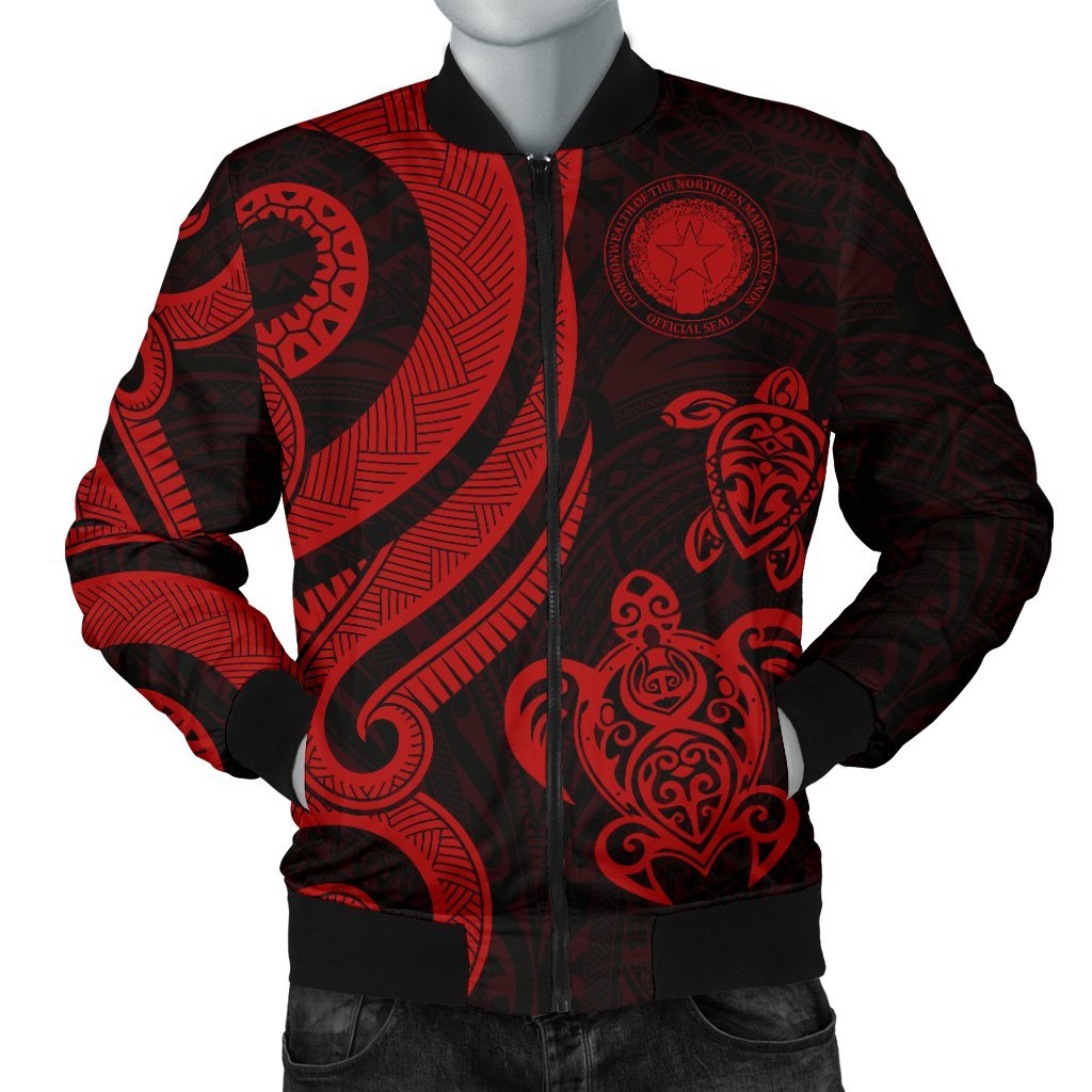 Northern Mariana Men's Bomber Jacket - Tentacle Turtle Red Red - Polynesian Pride