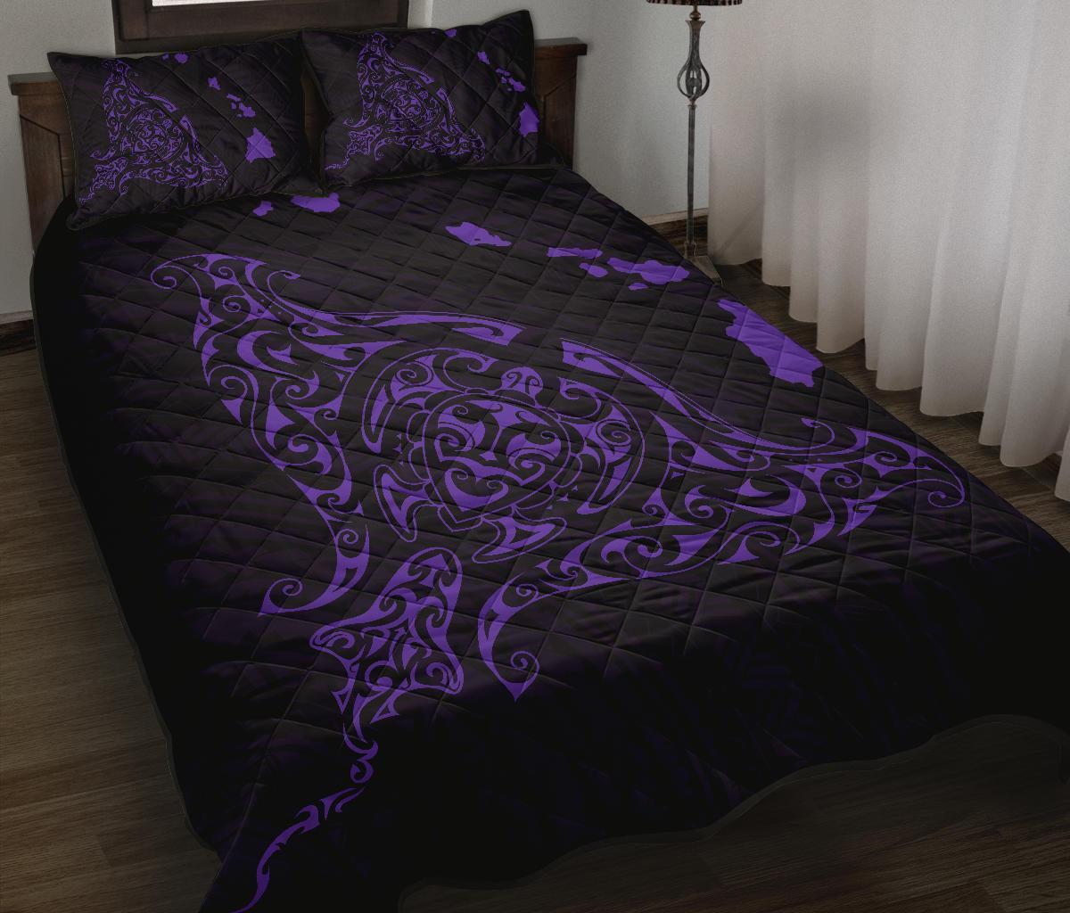 Rays Hawaii Map Polynesian Quilt Bed Set - Purple - Polynesian Pride