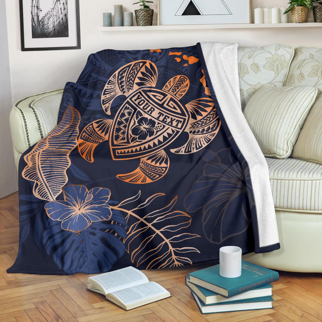 Personalized - Hawaii Kakau Polynesian Turtle Map Premium Blanket - Indigo Premium Blanket - Polynesian Pride
