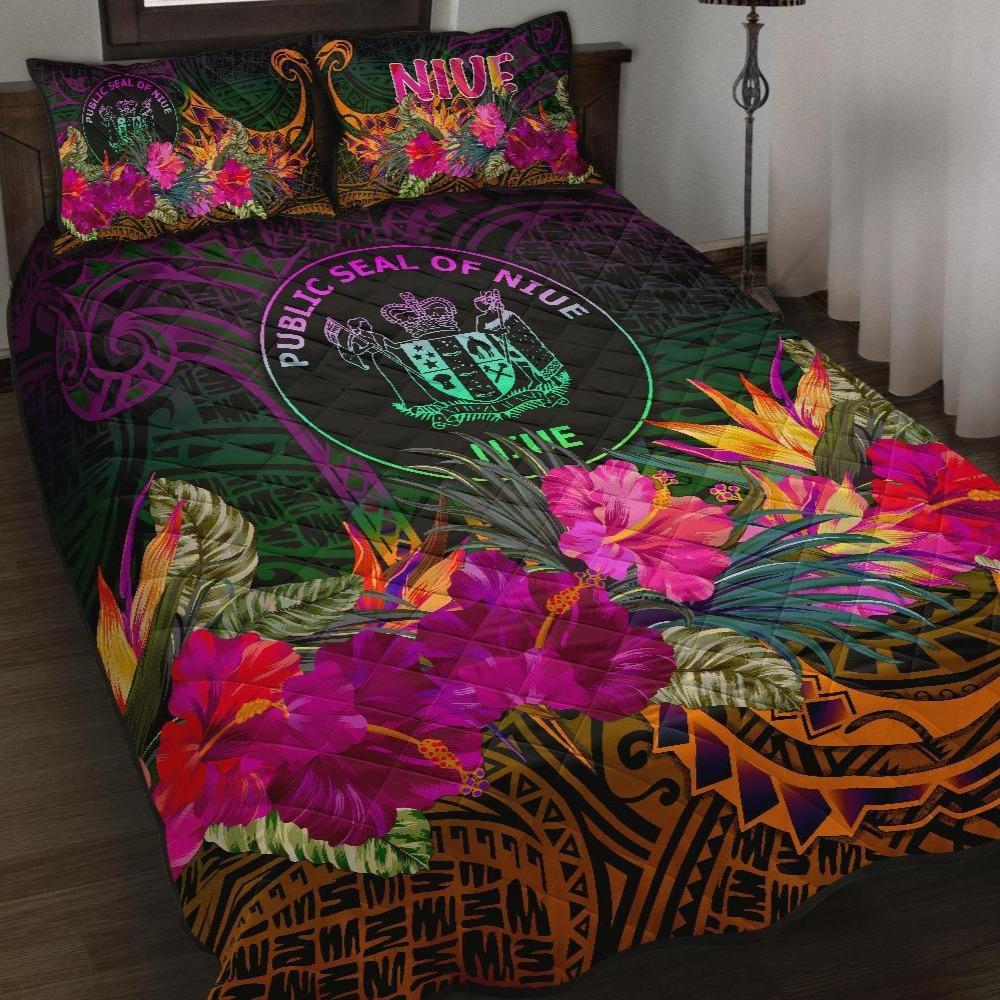 Niue Polynesian Quilt Bed Set - Summer Hibiscus Art - Polynesian Pride