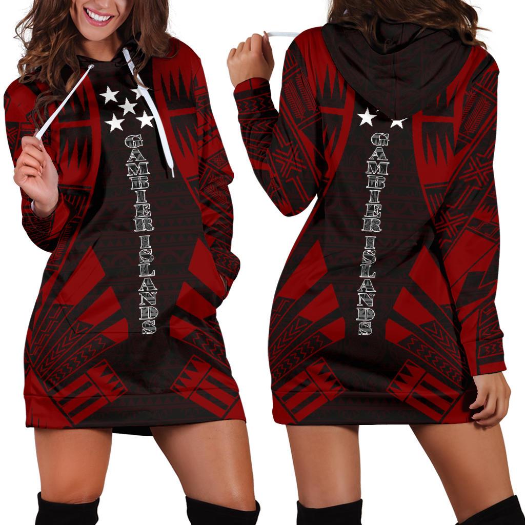 Gambier Islands Hoodie Dress - Polynesian Tattoo Red Red - Polynesian Pride