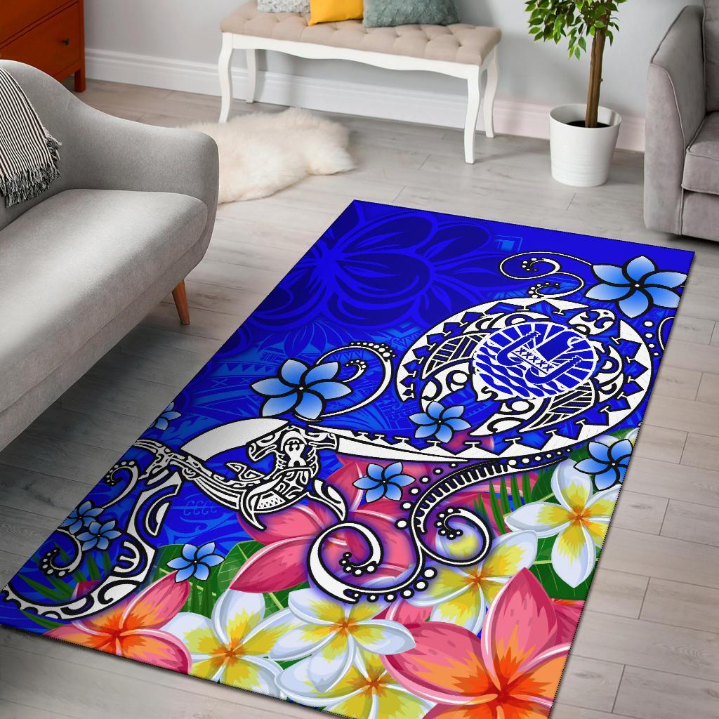 Tahiti Area Rug - Turtle Plumeria (Blue) Blue - Polynesian Pride