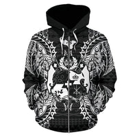 Tonga Polynesian All Over Zip up Hoodie Map Black - Polynesian Pride