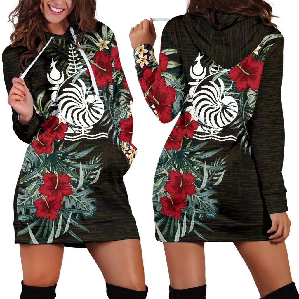 New Caledonia Hoodie Dress - New Caledonia Coat Of Arms Hibiscus White - Polynesian Pride